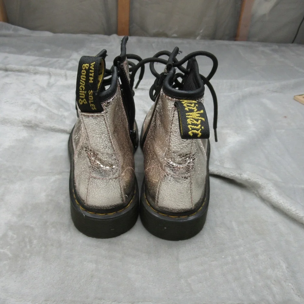 Dr Martens Girls 5 Combat Shoes Silver Crinkle Metallic Glitter Leather‎ Chunky